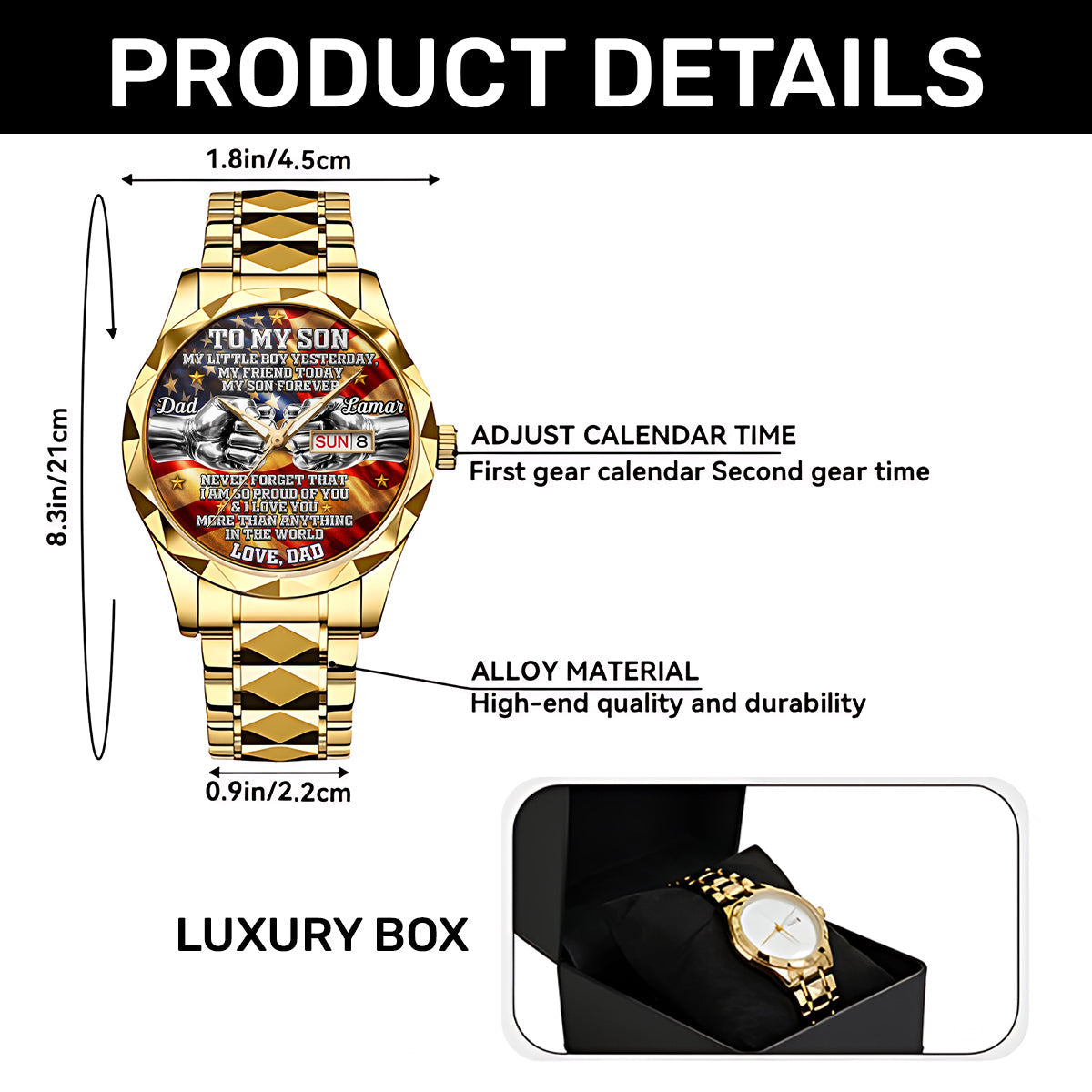 My Little Boy Yesterday, My Friend Today, My Son Forever - Personalized Men's Wrist Watch