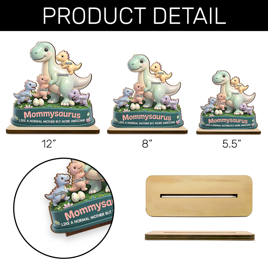 Mommysaurus More Awesome - Personalized 2-Layer Wood Plaque With Flat Base