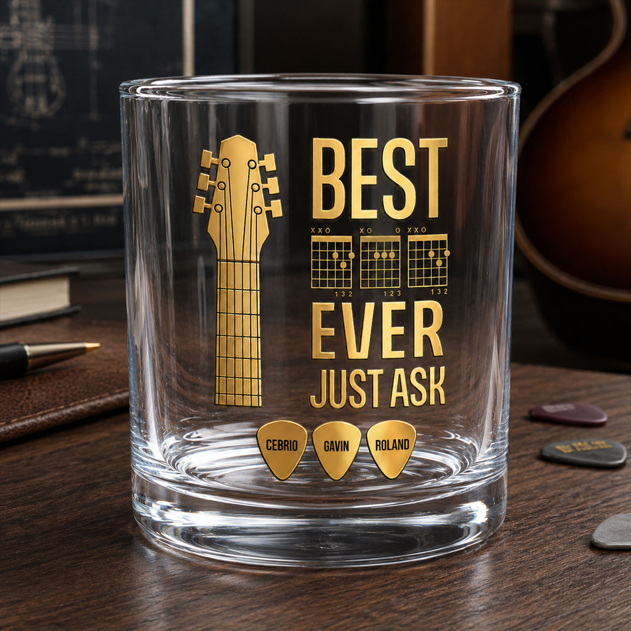 Music Dad - Personalized Round Whiskey Glass