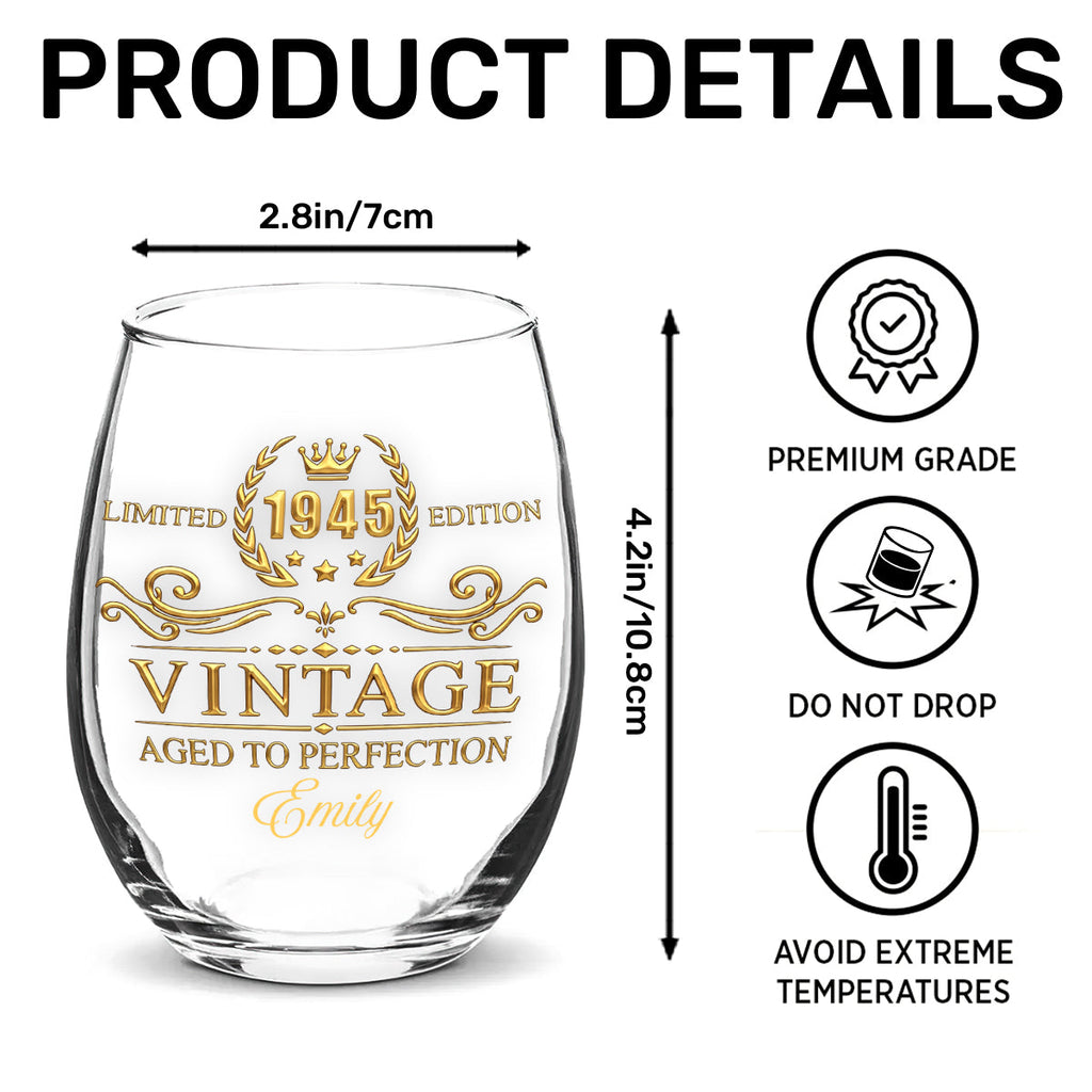 Limited Edition Aged To Perfection - Personalized Stemless Wine Glass