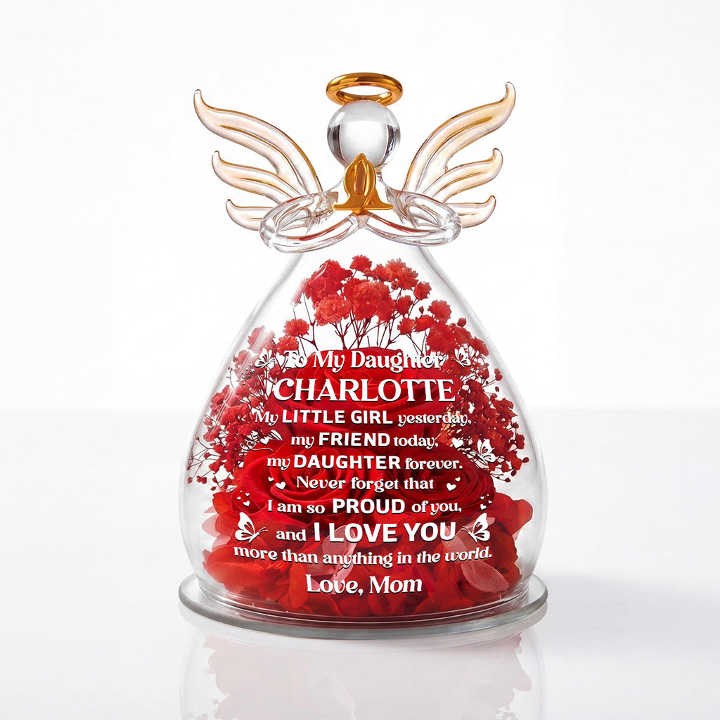 I Love You More Than Anything In The World - Personalized Angel Dome With Preserved Flowers