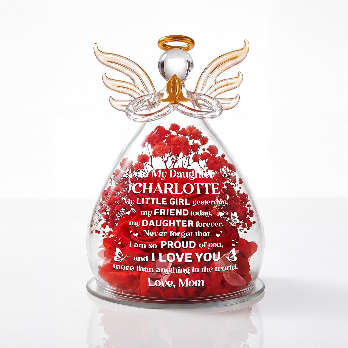 I Love You More Than Anything In The World - Personalized Angel Dome With Preserved Flowers