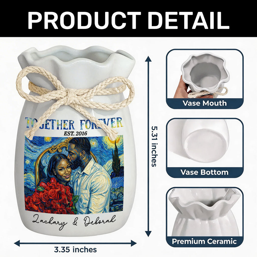 Custom Photo Van Gogh Art Forever And Always - Personalized Flower Vase With Ribbon