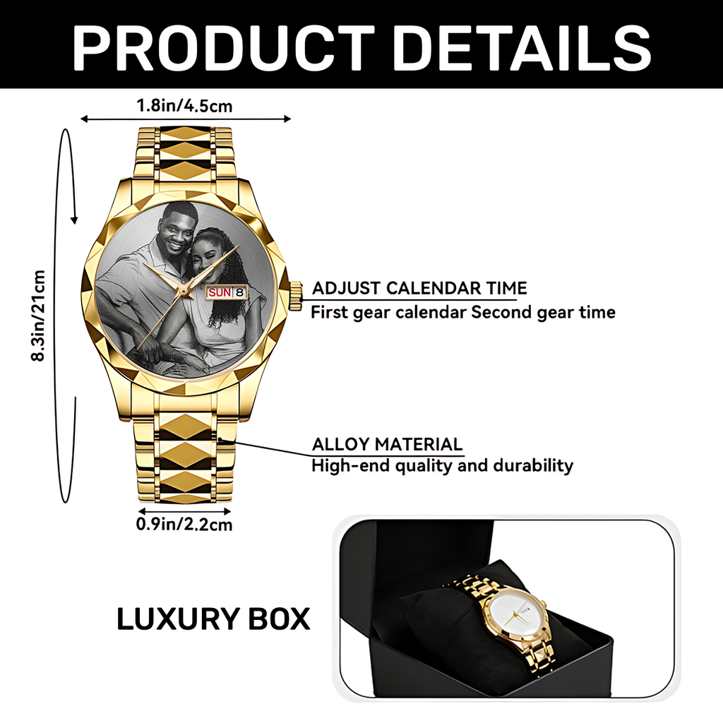 Custom Photo Husband Wife Couple Anniversary Gift - Personalized Men's Wrist Watch