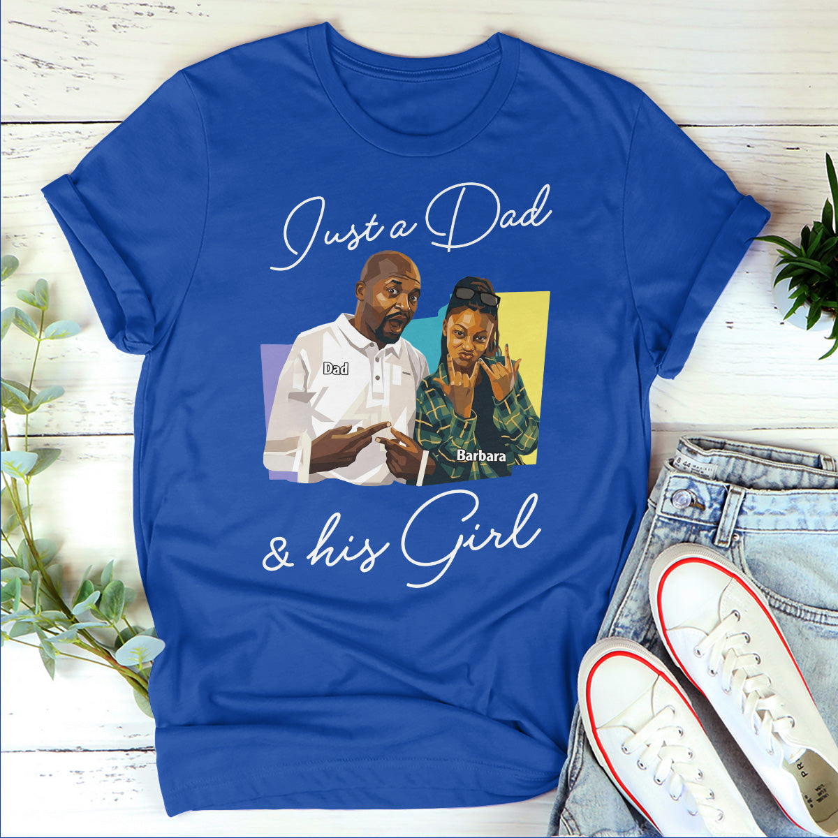 Custom Photo Poster Art Just A Dad And His Girl - Personalized 2D Unisex T-shirt